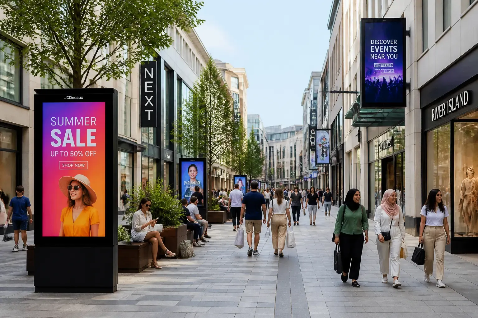 Installation d'affichage dynamique en Israël : écran digital professionnel dans une rue piétonne commerçante