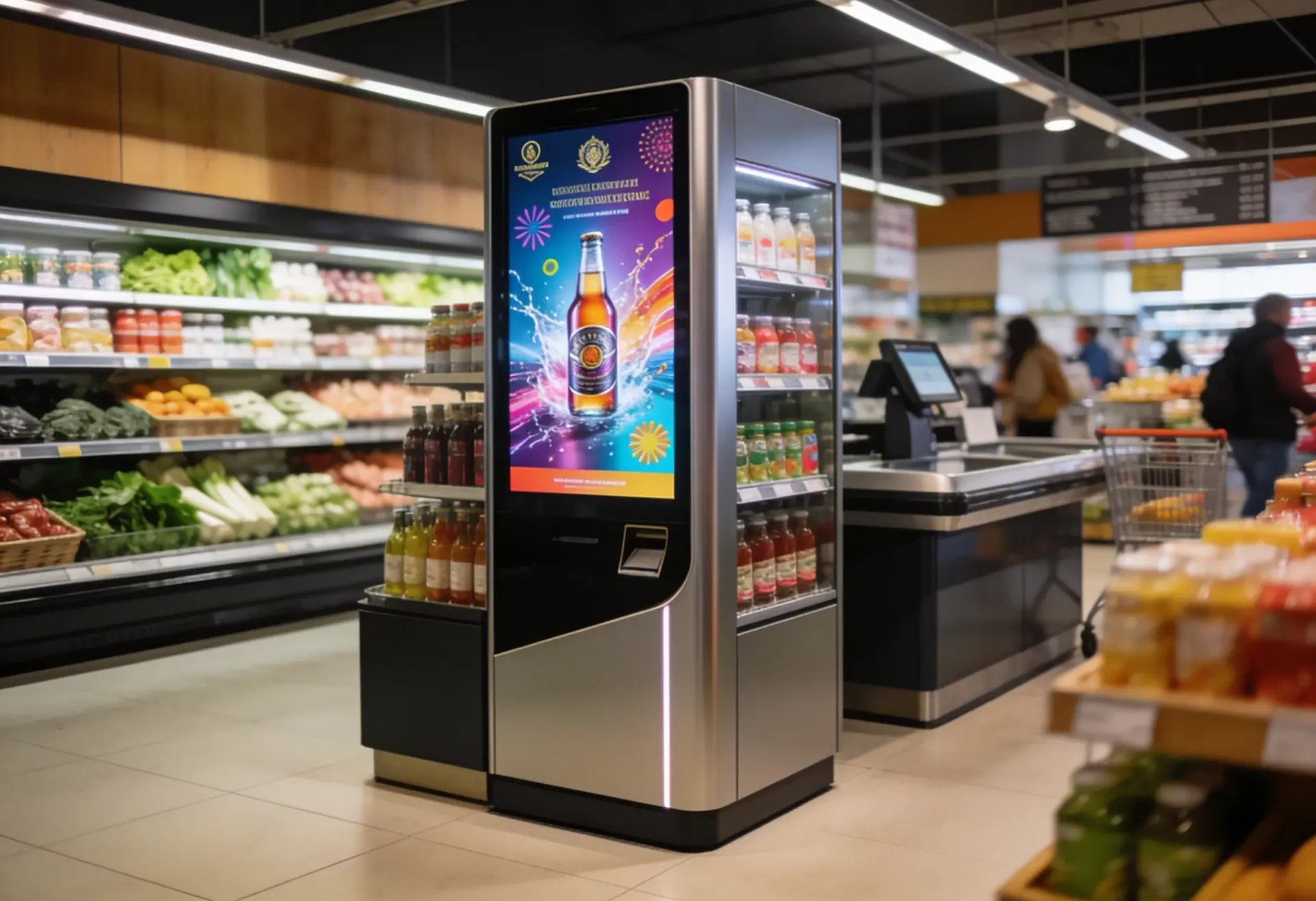 Écran publicitaire diffusant une campagne de marque dans un point de vente